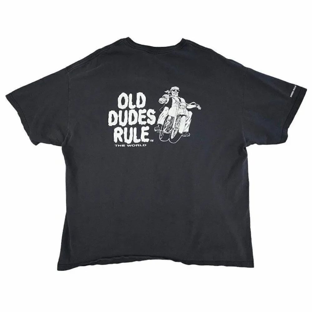 Vintage Old Dudes Rule The World T Shirt Mens Size 2XL Black Y2K Motorcycle Bike